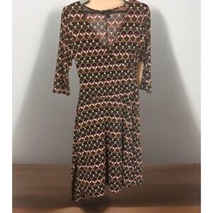 AB Studio Faux Wrap Dress Womens Size Medium 3/4 Sleeve V Neck Stretch Browns
